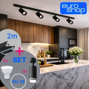 Tirna razsvetljava GU10 – komplet 2 m + 4 svetilke + 4 LED žarnice