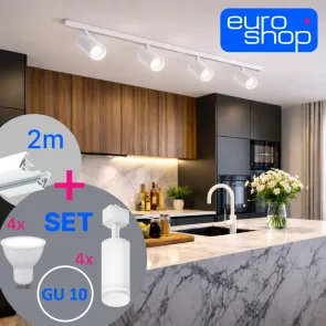 Tirna razsvetljava GU10 – komplet 2 m + 4 svetilke + 4 LED žarnice
