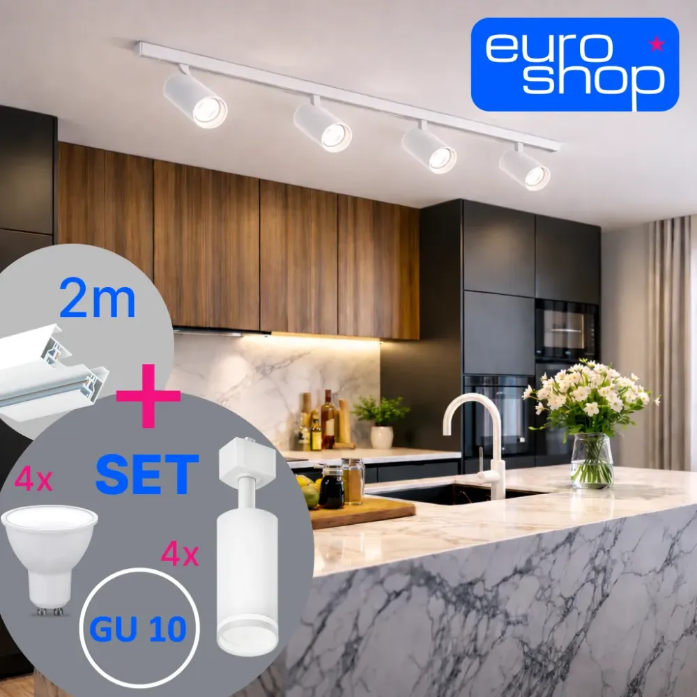 GU10 track lighting – set 2 m + 4 fixtures + 4 LED bulbs