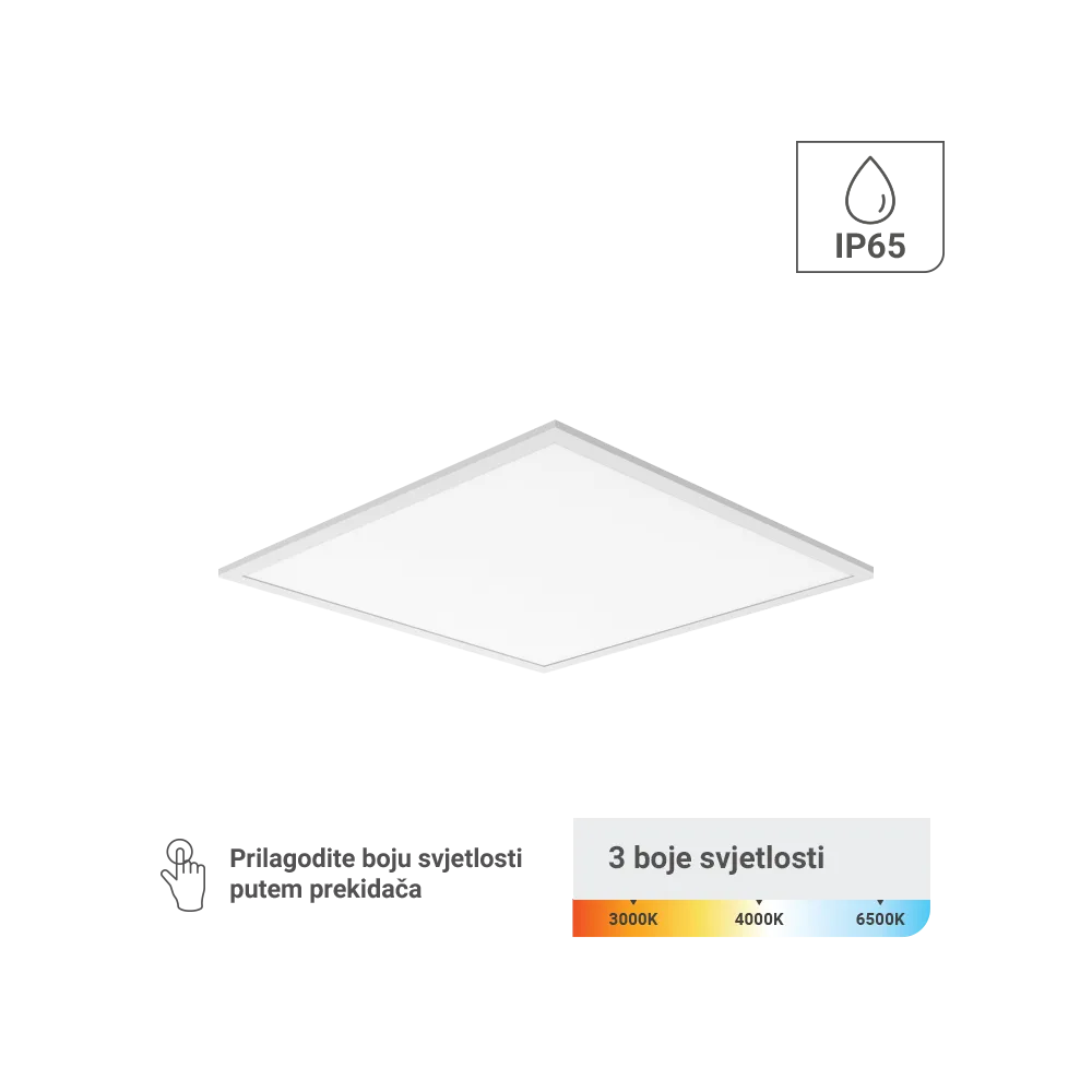 LED panel 595 × 595 mm 48 W 6096 lm 3CCT IP65 | PLX6060IP65-48W