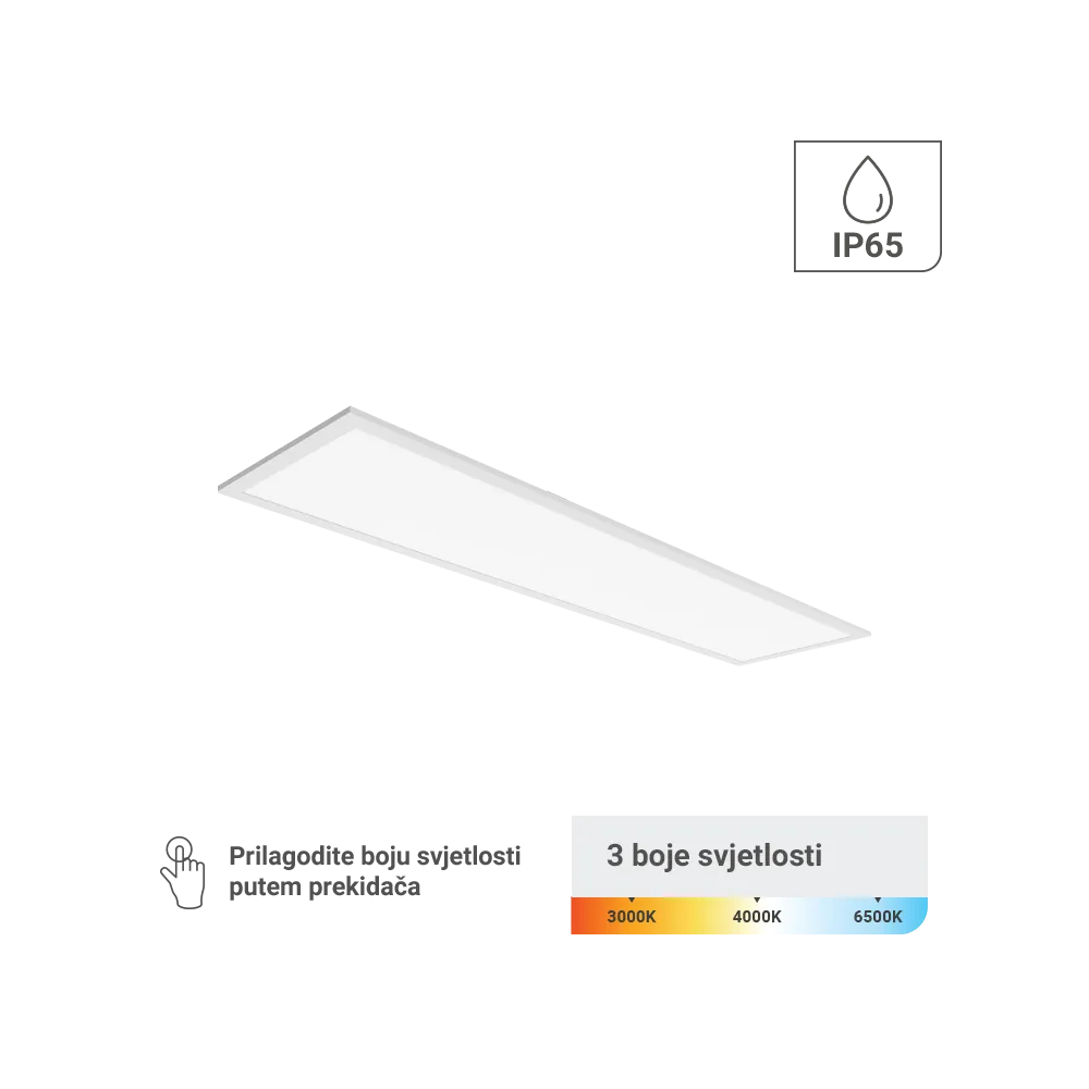 LED panel 295 × 1195 mm 48 W 6096 lm 3CCT IP65 | PLX30120IP65-48W