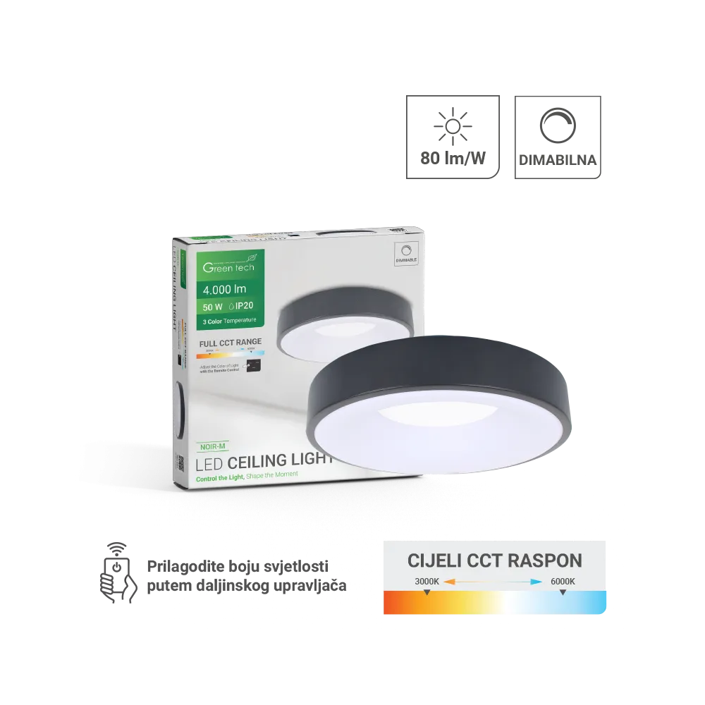 Pametna LED stropna svetilka 50 W 4000 lm 3000–6000 K | NOIR-M