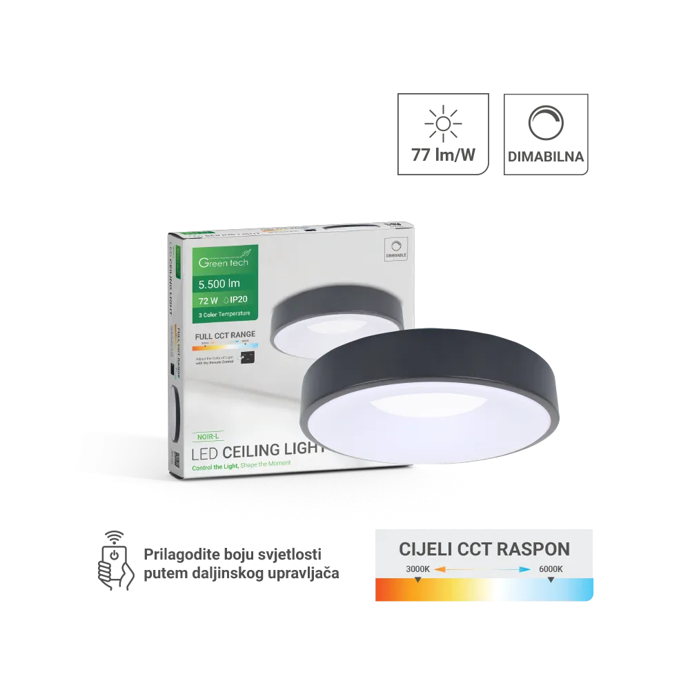 Pametna LED stropna svetilka 72 W 5500 lm 3000–6000 K | NOIR-L