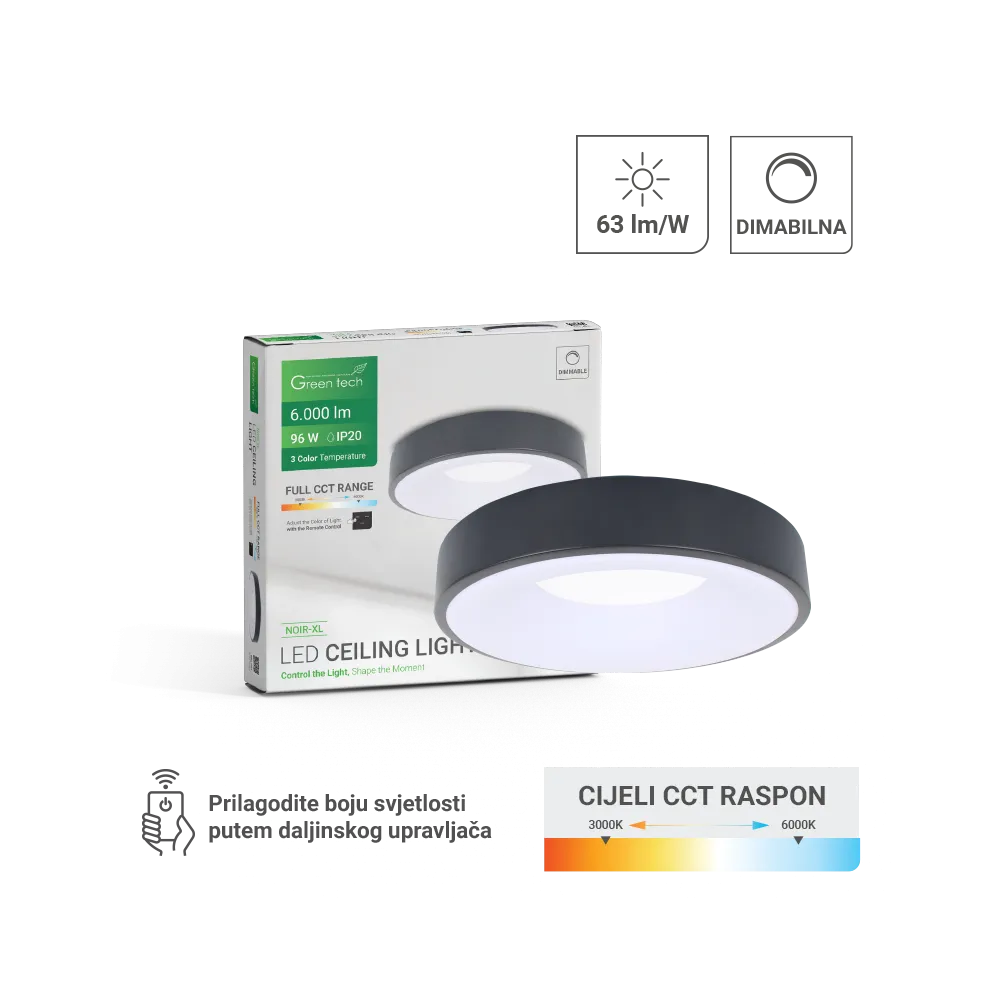 Pametna LED stropna svetilka 96 W 6000 lm 3000–6000 K | NOIR-XL