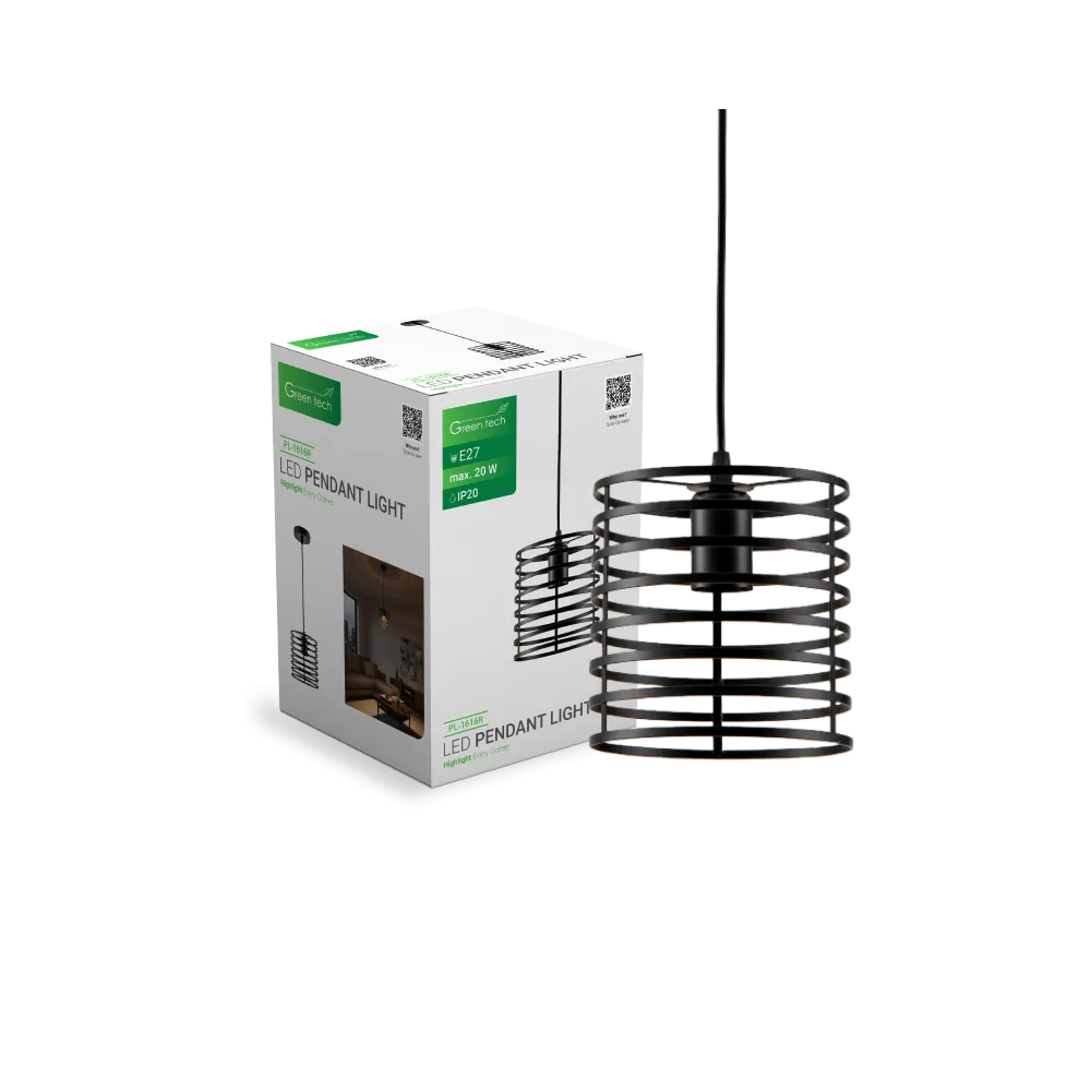 Črna viseča svetilka E27 do 20 W | PL-1616R