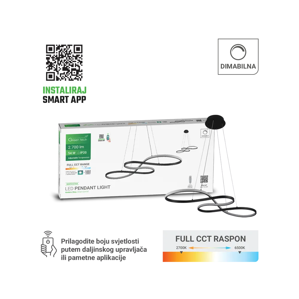 Smart LED pendant light 54 W 2700 lm | SERPENTINA