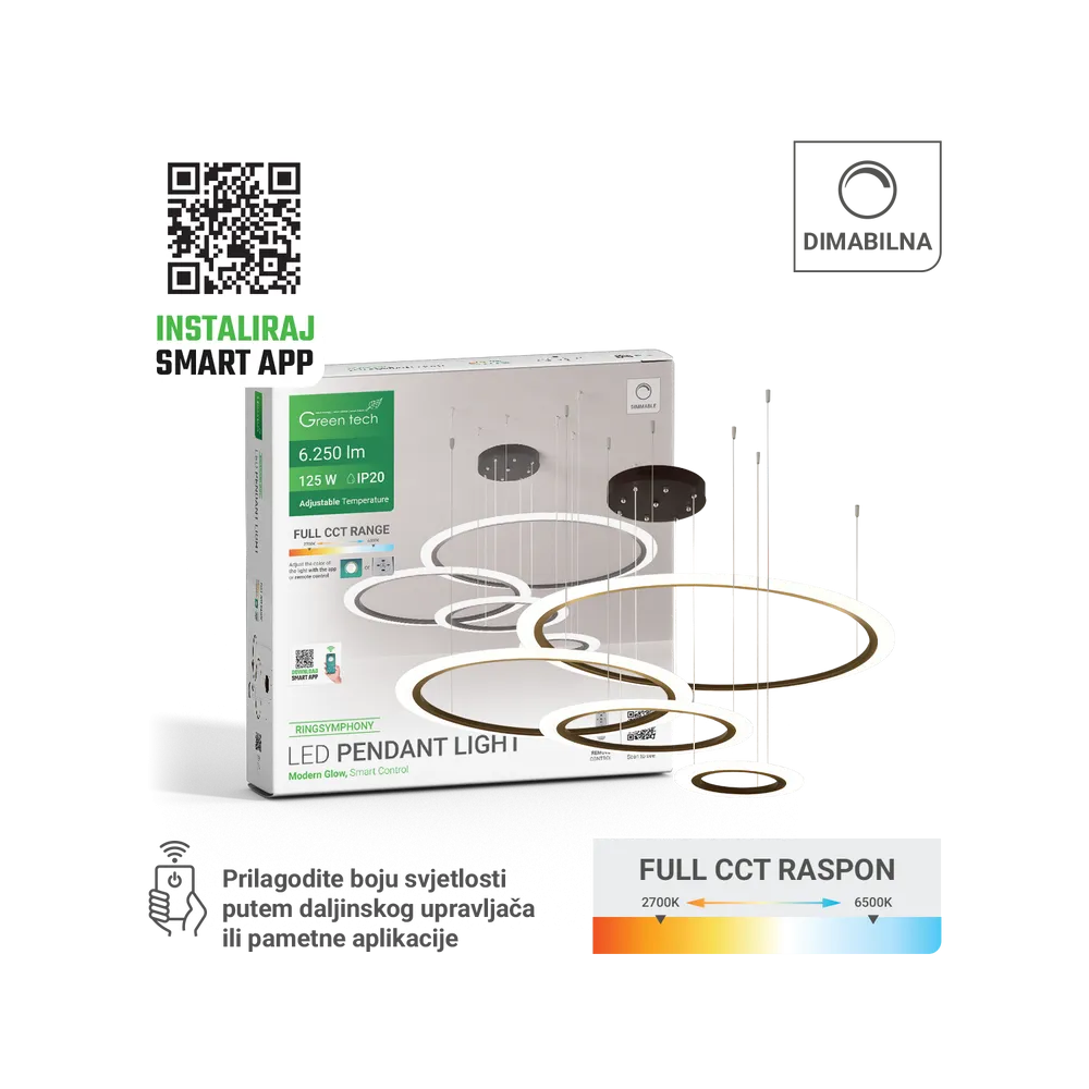 Pametna LED viseča svetilka 125 W 6250 lm | RINGSYMPHONY