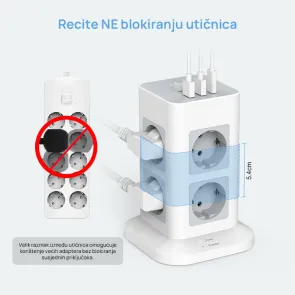 Razdelilnik 8 × AC + 3 USB 3600 W 2 m | TPS03-DE-C