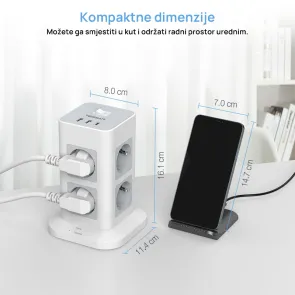 Power strip 8 × AC + 3 USB 3600 W 2 m | TPS03-DE-C