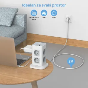 Power strip 8 × AC + 3 USB 3600 W 2 m | TPS03-DE-C