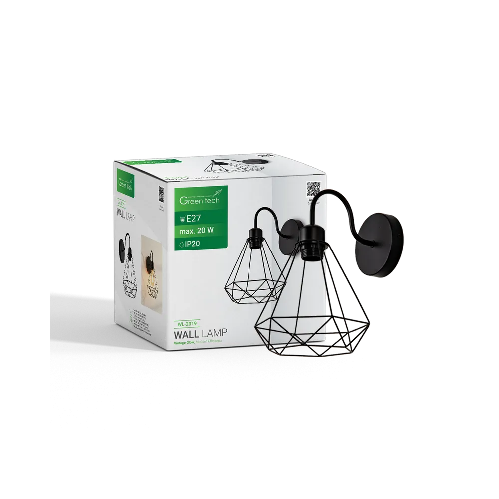 Black wall light E27 up to 20 W | WL-2019
