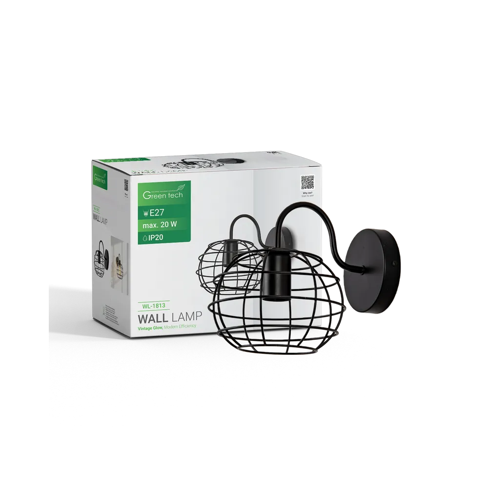 Črna stenska svetilka E27 do 20 W | WL-1813