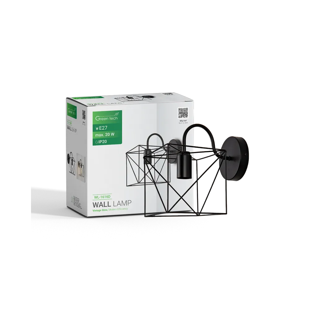 Black wall light E27 up to 20 W | WL-1616D
