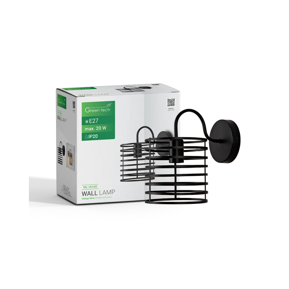 Black wall light E27 up to 20 W | WL-1616R