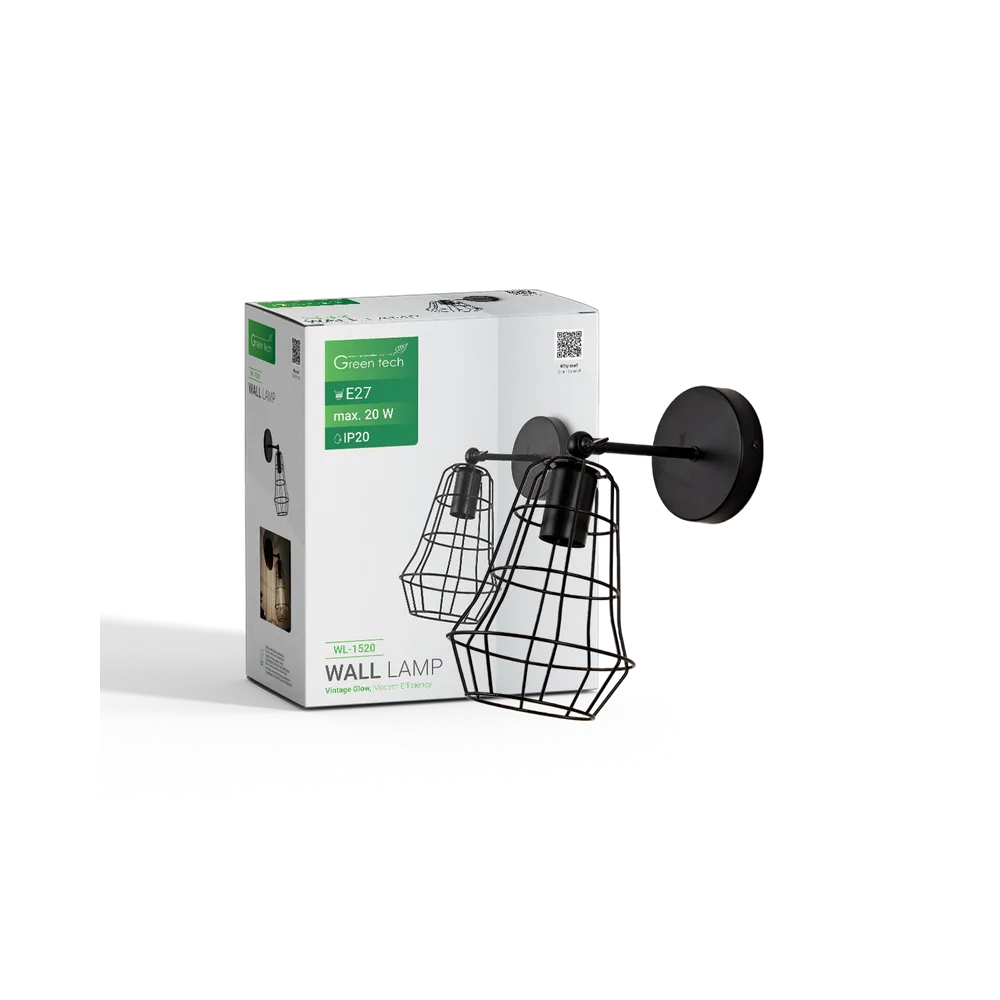 Black wall light E27 up to 20 W | WL-1520
