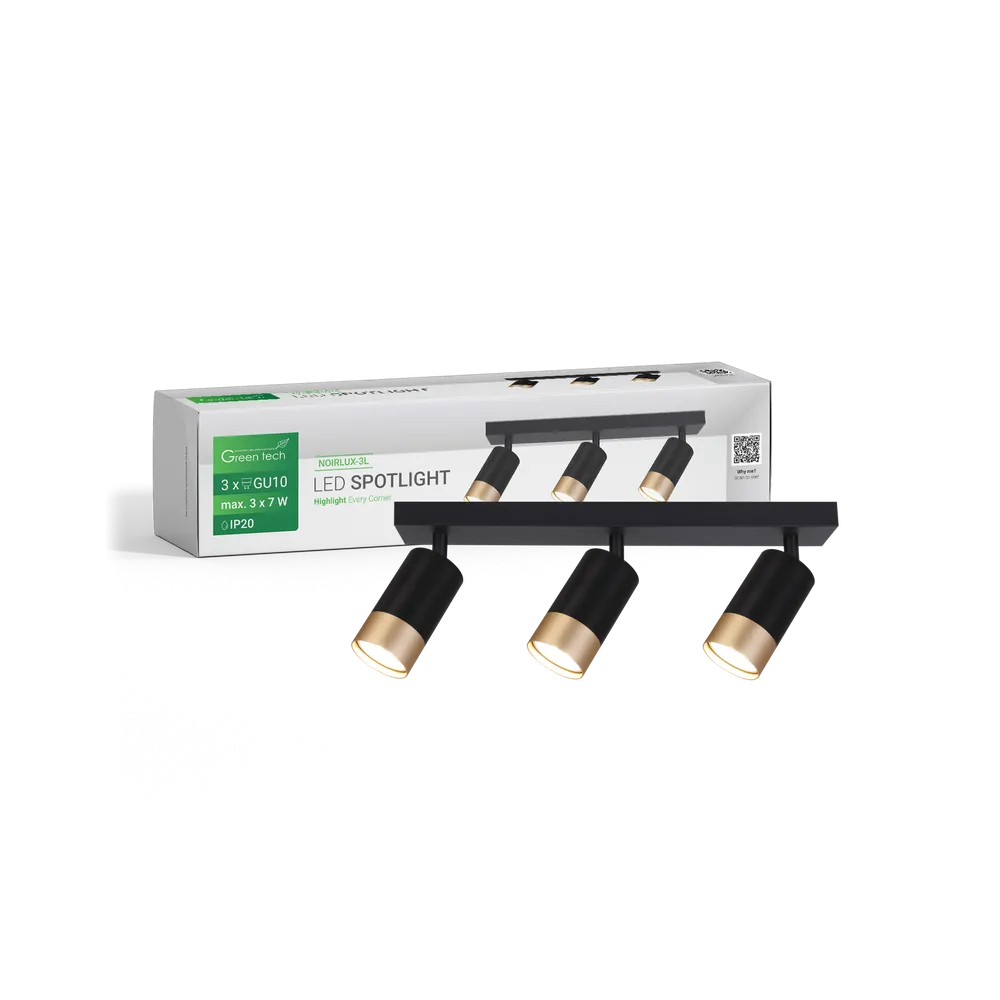 Black-gold linear spot light 3 × GU10 | NOIRLUX-3L