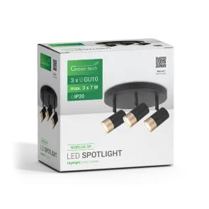 Black-gold round spot light 3 × GU10 | NOIRLUX-3R