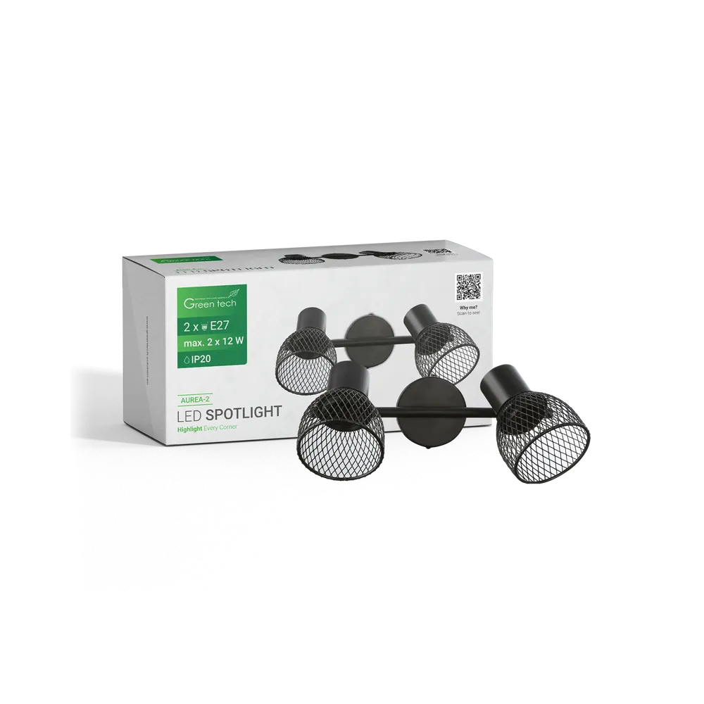Black spot light 2 × E27 up to 2 × 12 W | AUREA-2