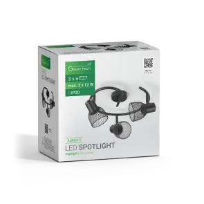 Black spot light 3 × E27 up to 3 × 12 W | AUREA-3