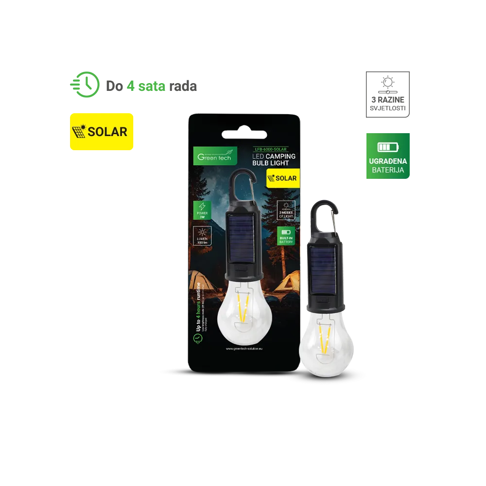 Solarna LED žarnica za kampiranje 3 W 100 lm | LFB-6000-SOLAR