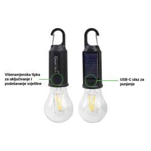Solarna LED žarnica za kampiranje 3 W 100 lm | LFB-6000-SOLAR