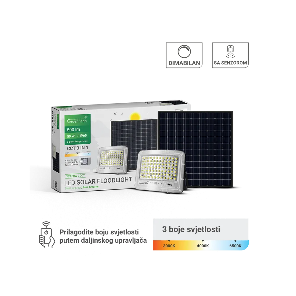 Solar floodlight 50 W 800 lm 3CCT IP65 | SFX-50W-3CCT