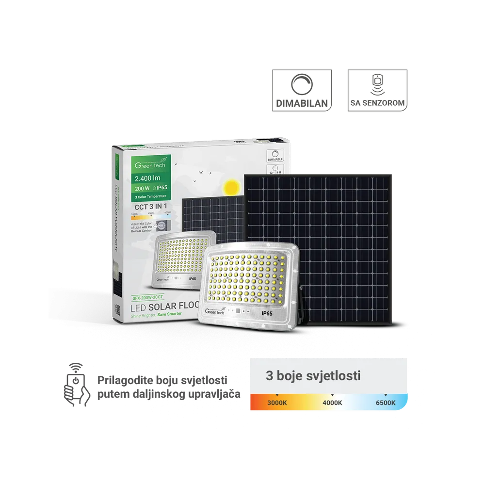 Solar floodlight 200 W 2400 lm 3CCT IP65 | SFX-200W-3CCT