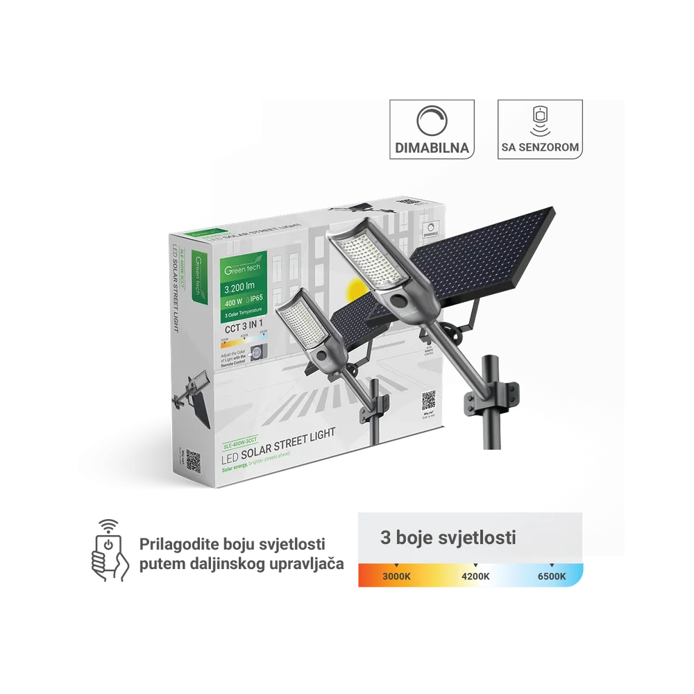 Solarna cestna svetilka 400 W 3CCT IP65 | SLE-400W-3CCT