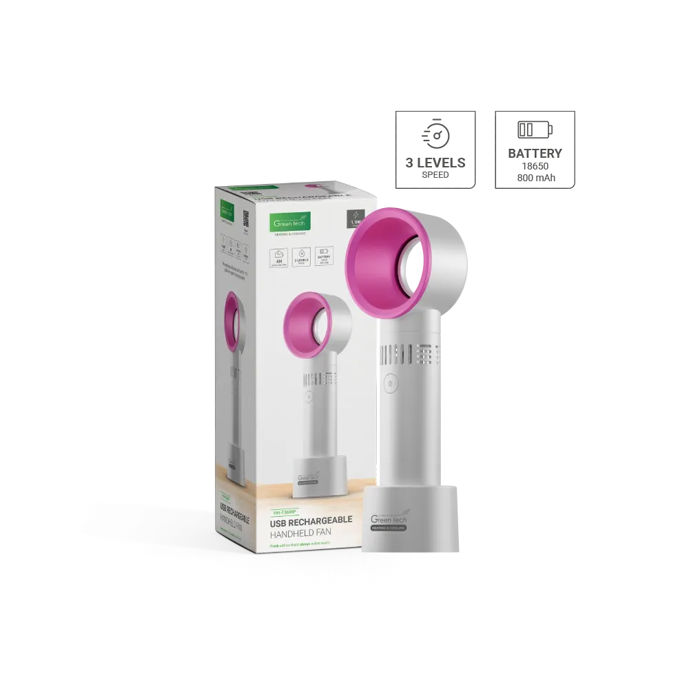 Prenosni ventilator 1,9 W 800 mAh belo-roza | HH-F36WP