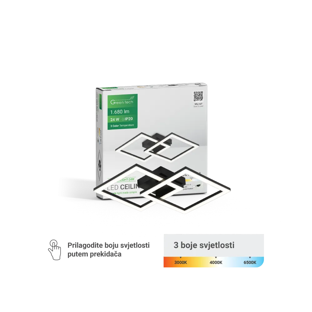 Črna LED svetilka 24 W 1680 lm 3CCT | VECTORLIGHT-24W