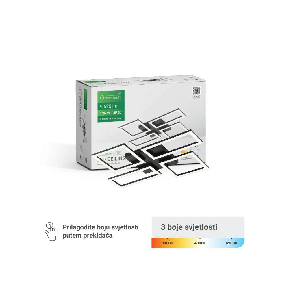 Črna LED svetilka 136 W 9520 lm 3CCT | VECTORLIGHT-136W