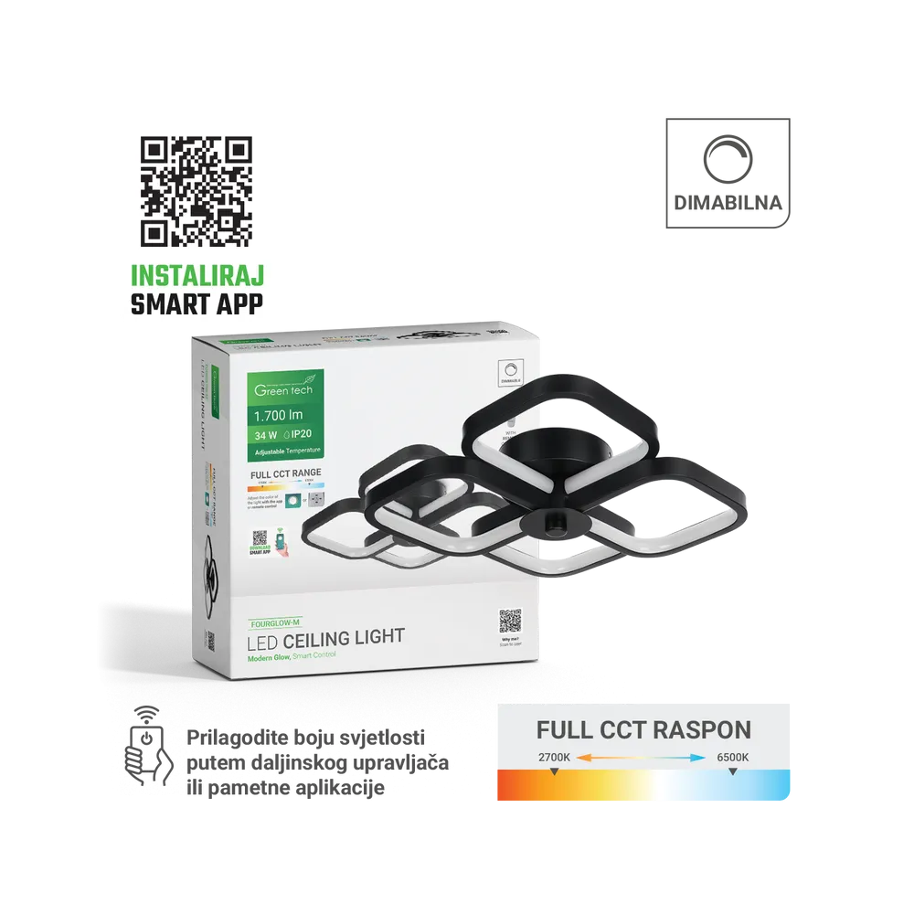 Smart LED light 34 W 2700–6500 K | FOURGLOW-M