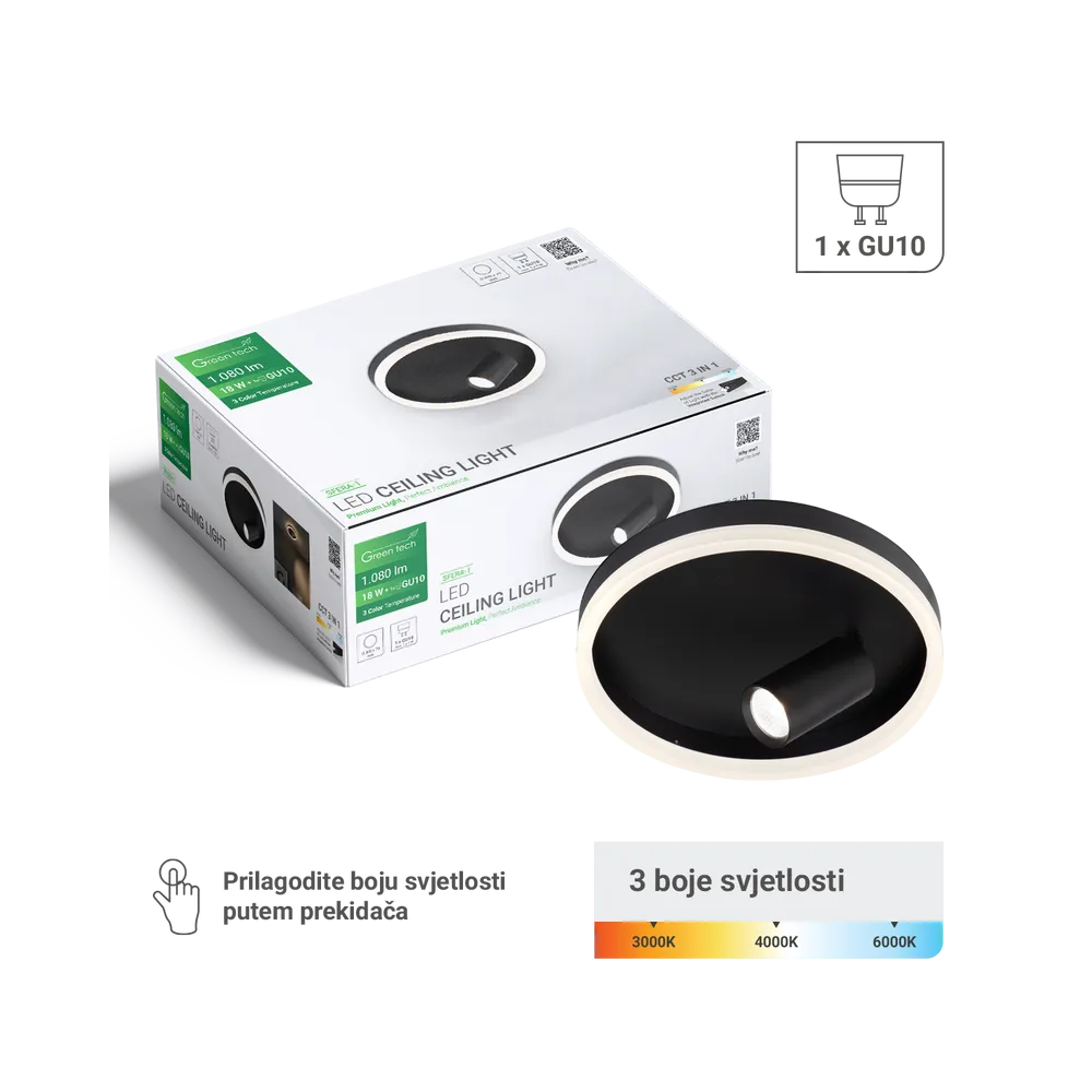 LED ceiling light 18 W 1080 lm 3CCT + GU10 | SFERA-1
