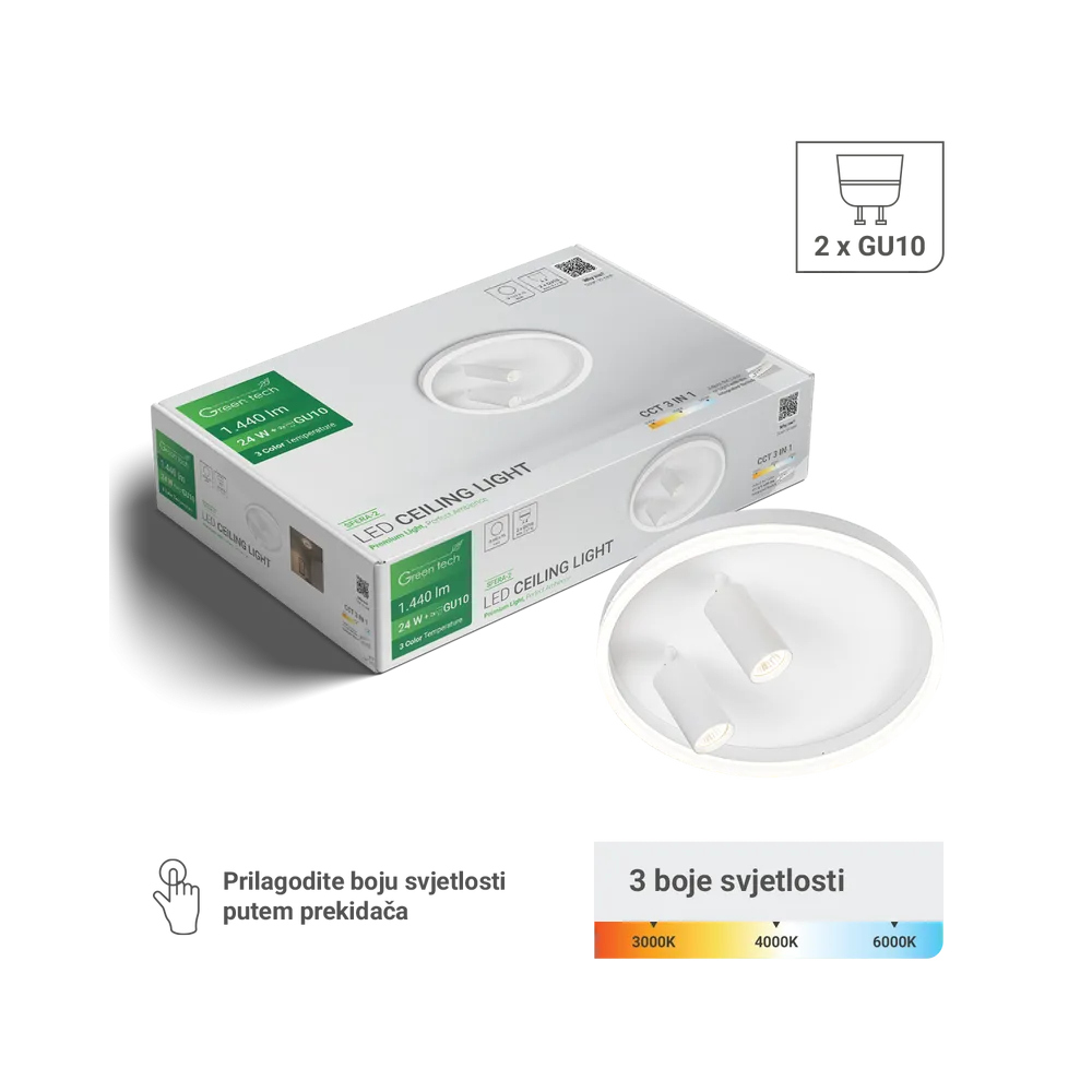 LED ceiling light 24 W 1440 lm 3CCT + 2× GU10 | SFERA-2