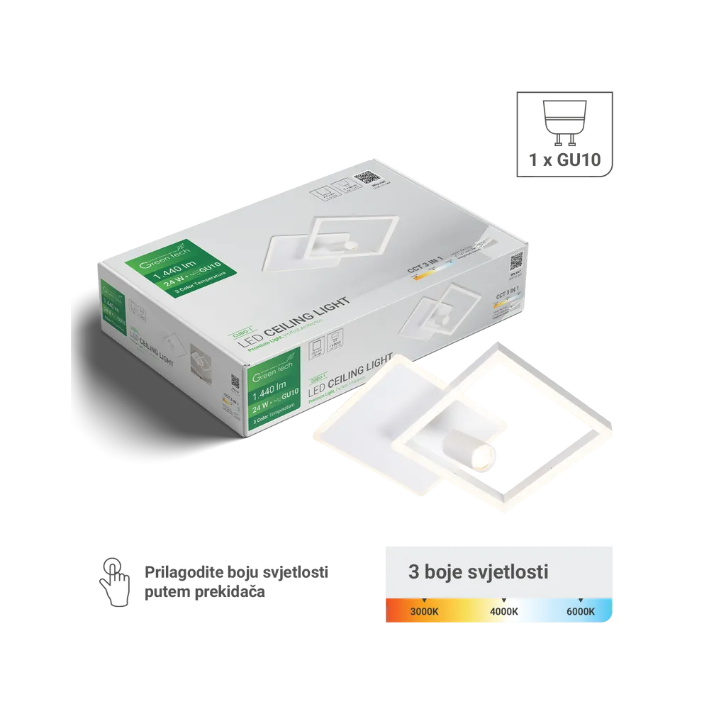 LED svetilka 24 W 1440 lm 3CCT + GU10 | CUBO-1