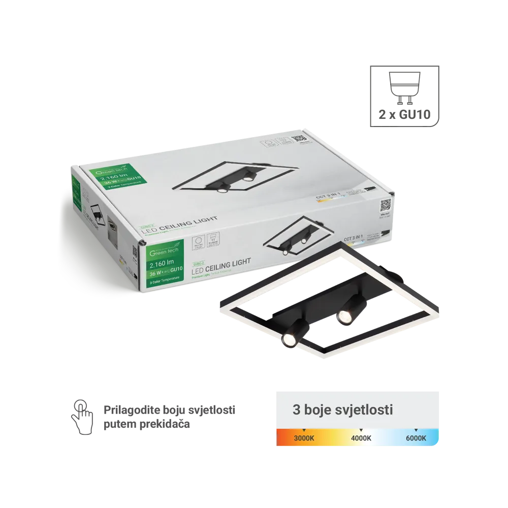 LED ceiling light 36 W 2160 lm 3CCT + 2× GU10 | CUBO-2
