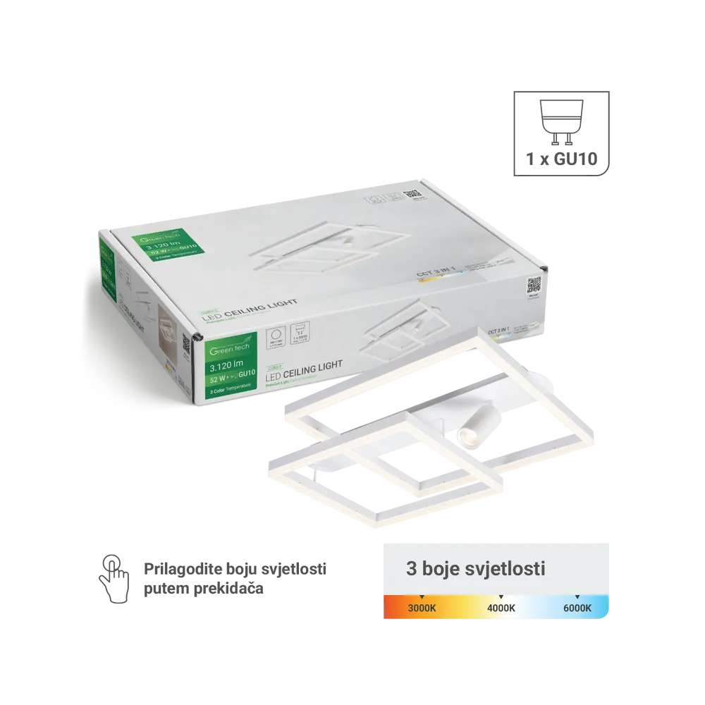 LED svetilka 52 W 3120 lm 3CCT + GU10 | CUBO-3